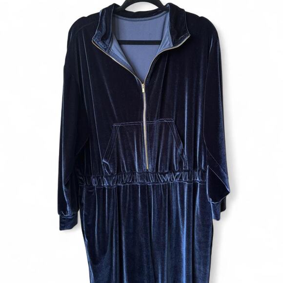 Navy Velour Zip Front Jumpsuit Loungewear One Piece XXL - Picture 2 of 7
